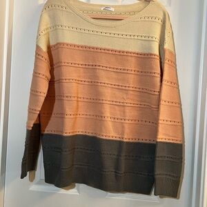 Zeagoo Women's Striped Sweater in Cream, Orange, and Brown